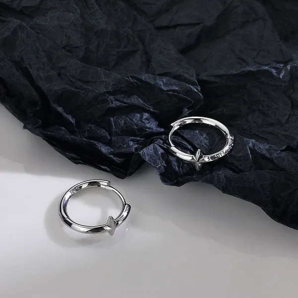 925 Silver Plated Star Hoop Earrings for Men Women,Punk Hip Hop Earrings - Image 2