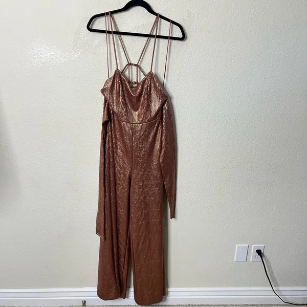 NWT Free‎ People Shimmer and Shine Jumpsuit / Ginger Snap Metallic Womens Size S - Image 7
