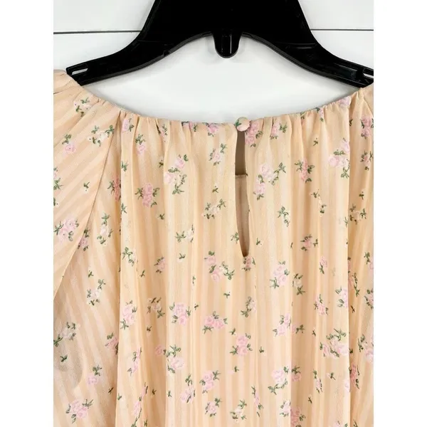 Gianni Bini Floral Long Sleeve Round Neck Blouse Pink Floral Print Stripes Sz XS - Image 6