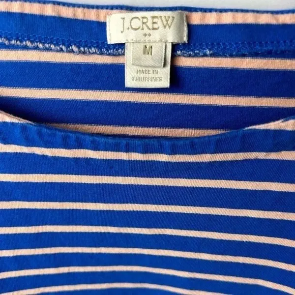 J Crew boatneck royal blue pink‎ stripe long sleeve cotton tee shirt top tunic - Image 2