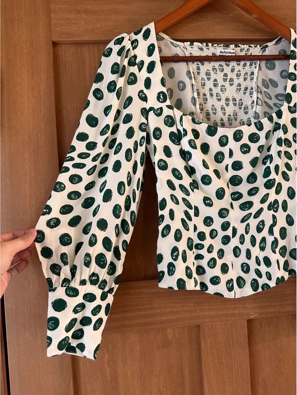 Reformation Calla Print Top Blouse In Tapioca Polka Dot Women’s size 2 - Image 3