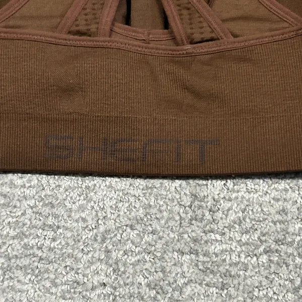 Shefit Sports Bra Womens Medium Raceback Front Zip Closure Padded Brown - Image 6