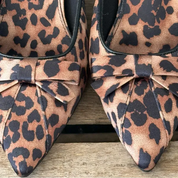 Jason Wu Leopard Print Pointed Toe Slingback Bow‎ Kitten Heels Sz 7 A39 - Image 6
