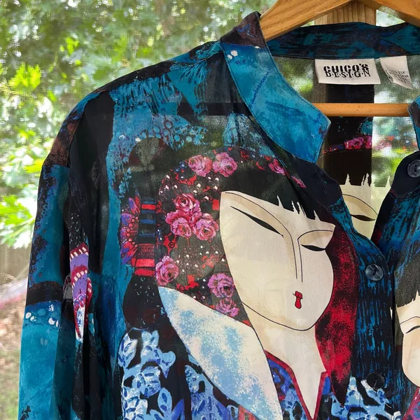 Chico's Women's Vintage 100% Silk Geisha Print Blouse Size 3 (U.S. Large) - Image 6