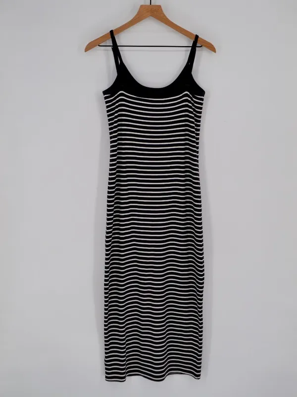 Gap Striped Maxi Dress Black White Built-In Bra Sz S - Image 3