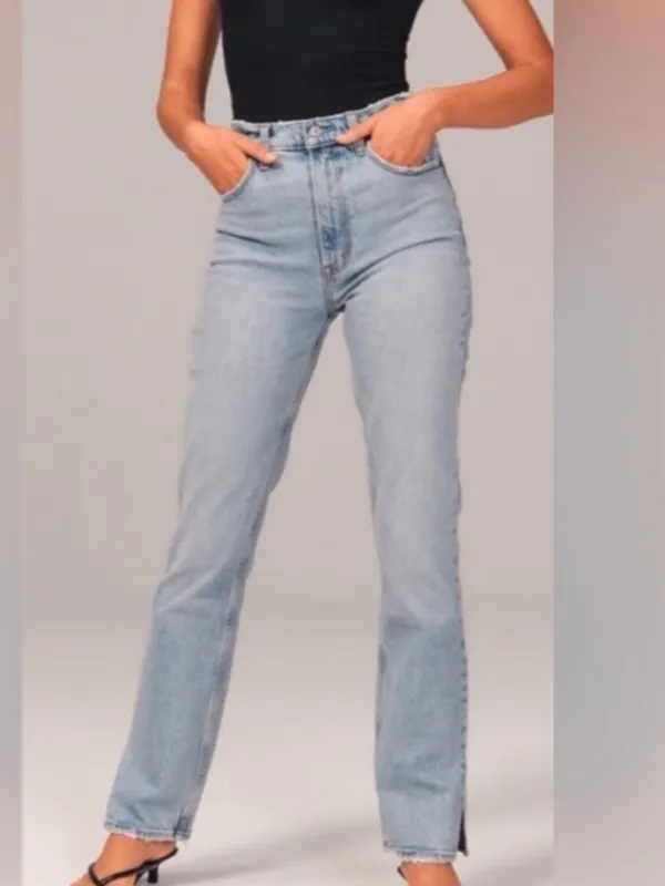 Abercrombie The 90’s Straight Ultra High Rise Split Hem Jeans - Image 5