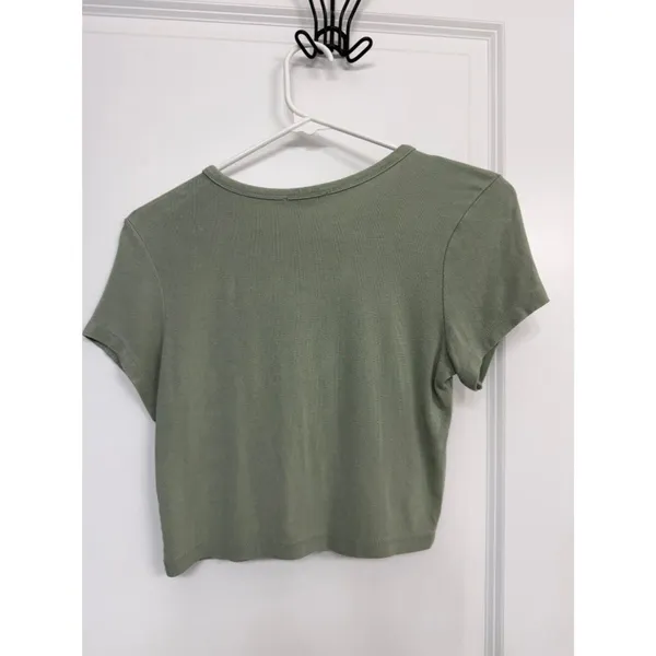 Zara Olive Green Faded Wash Cropped Baby Tee Women’s Large - Image 5