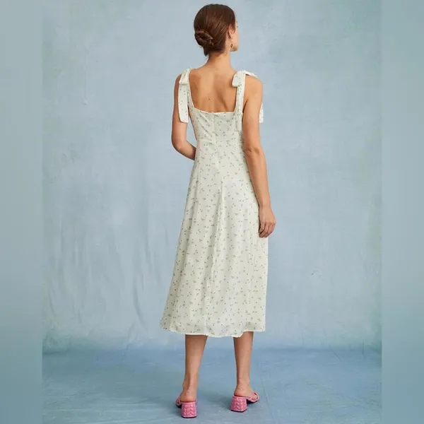 RIHOAS The Light Green Satin Floral Tie Strap Slit Midi Dress S 76 - Image 4