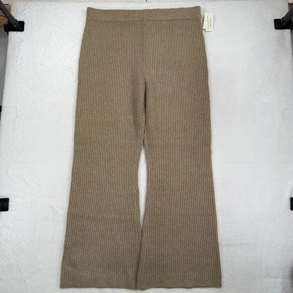 Abercrombie XXL Knit Pants Kathleen Post Ribbed Wide Leg Tan High Rise Cozy NEW - Image 3