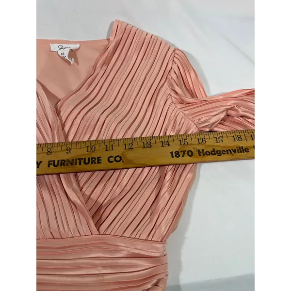 Japana‎ Pleated Faux Wrap Peplum Women Blouse Crop V Neck Elastic Waist Peach XS - Image 7