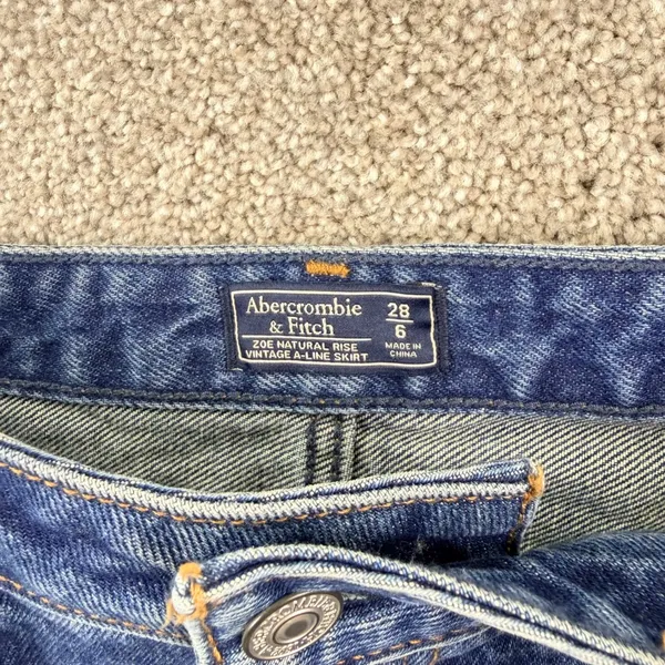 Abercrombie & Fitch Zoe Denim Mini Skirt Womens 28 6 Side Stripe‎ Raw Hem Y2K - Image 5