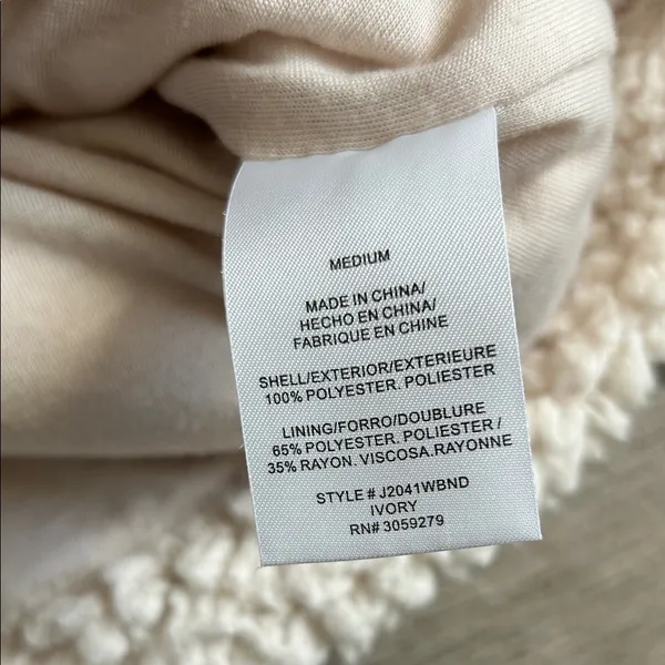 Thread & Supply Cream Sherpa Jacket Size M - Image 5