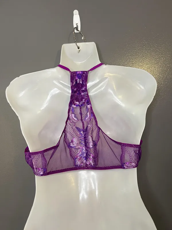 Cosabella Bralette Bra Womens XL Purple Paradiso Petite Tri Sheer Lace Halter - Image 4