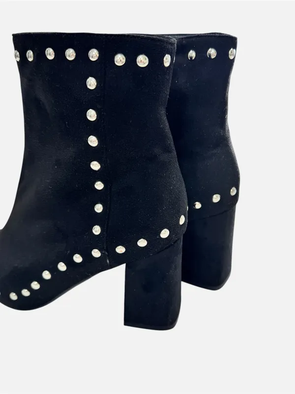 Black Faux Suede Studded Pointed Toe Block Heel Ankle Boots Size 10 10.5 42 - Image 7