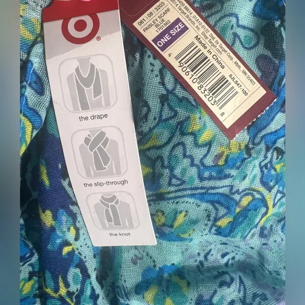 Merona Oblong Scarf Paisley Blue Green Multicolor Lightweight Sheer Polyester - Image 5
