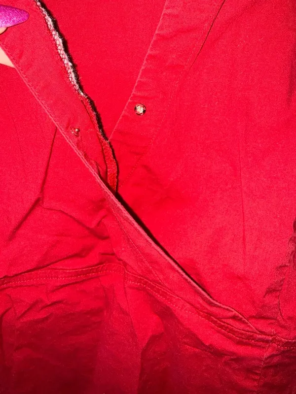 Motherhood Maternity Red Faux Wrap Tie-Front Long Sleeve Blouse - Image 5