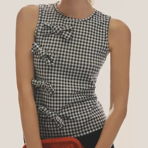Anthropologie Gingham Bow Top - Image 2