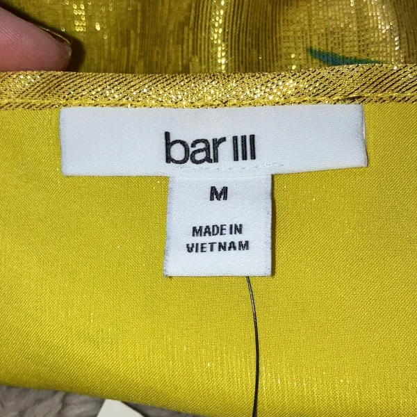 NWT Bar III Yellow Blue Graphic Bloom Metallic Shine Lined Camisole Top, Medium - Image 4