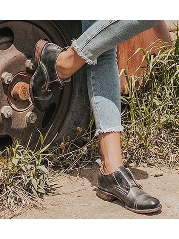 Freebird by Steven Mabel Leather Oxfords Distressed Edgy Grey Steampunk Loafers Flats 10 - Image 5