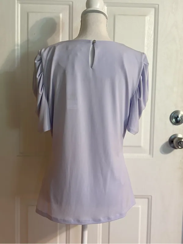 Calvin Klein Lilac Puff Sleeve Short Sleeve Top NWT size Large - Image 4