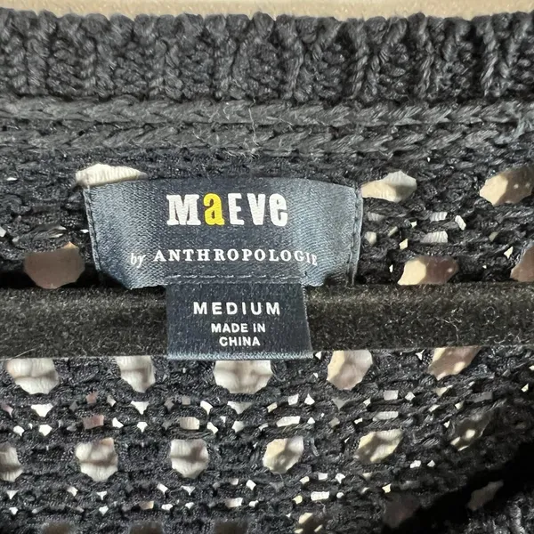 Anthropologie Maeve sweater‎ women's Medium blue white open fisherman knit work - Image 4