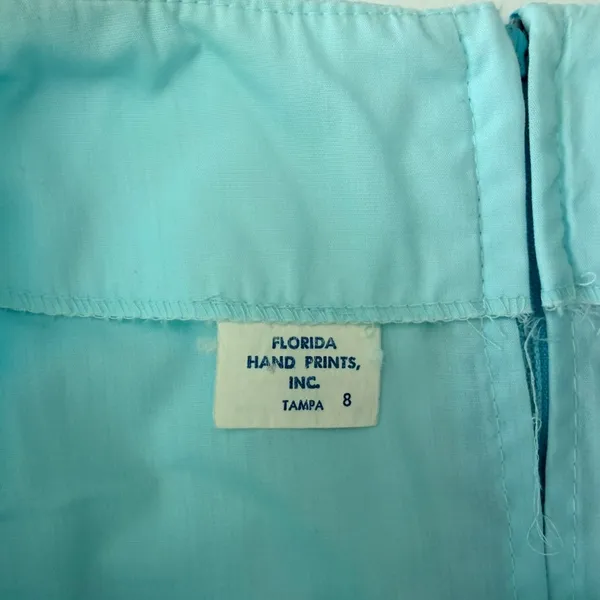 Lilly Pulitzer Vintage Florida Hand Prints Skirt 8 Blue Dolphins 1970s Scallop Hem Knee Length - Image 3