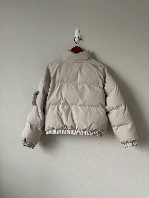 Cream & Green Puffer Jacket Gray Size M - Image 5