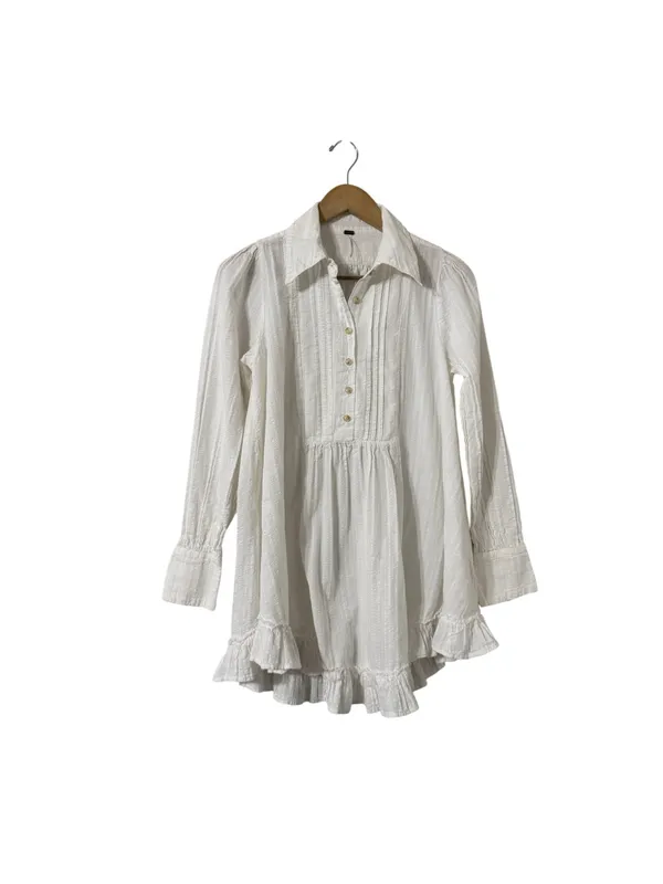 FREE PEOPLE Love Me Truly White Cotton Long Sleeve Tunic Top Mini Dress - Image 4