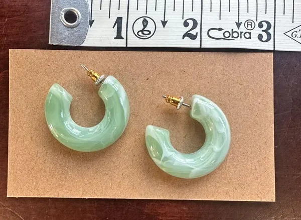 Plastic Jade Chunky Hoops Hoop Earrings Green - Image 4