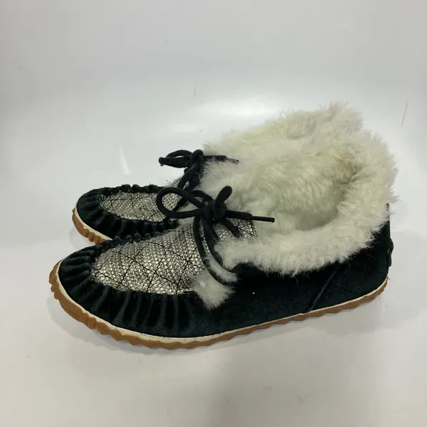 Sorel out 'N about slippers‎ black suede leather cream silver women's size 6.5 - Image 5