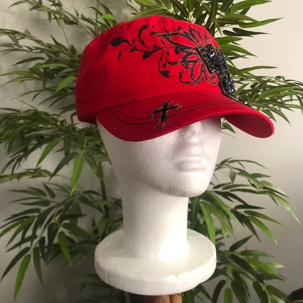 2000s Y2K Goth Grunge Mcbling Bimbo cross messenger cadet military newsboy baker boy cap - Image 3
