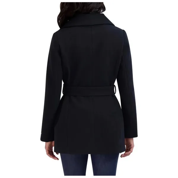Tahari Womens‎ Black Belted Wrap Coat Shawl Cape Collar Faux Wool Blend Jacket - Image 4