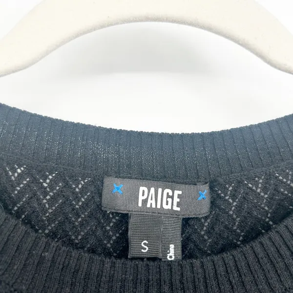 PAIGE Womens Black Rosina Ruffled Pointelle Organic Cotton Silk Blend Knit Top S - Image 5