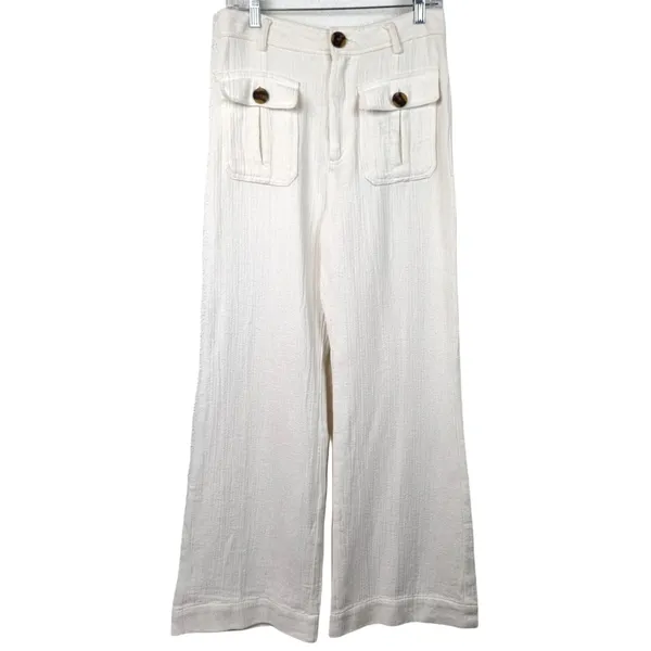 Free People Boca Belle Linen Blend Hi-Rise Bell Bottom Wide Leg Pants Size 10 - Image 2
