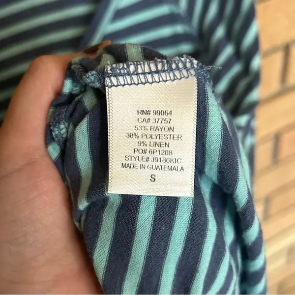 Billabong Women’s 1/2 Sleeve Blue Striped Button Lightweight Linen Blend Shirt - Image 3