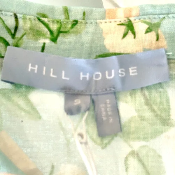 New HILL HOUSE HOME Blue Roses Linen Laura Dress Size Small Button Front Belted - Image 5