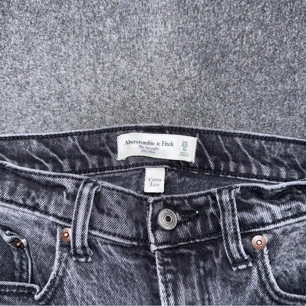 Abercrombie & Fitch Straight Leg Mid Rise Curve Love Black Jeans Sz 25 / 0 LONG - Image 8