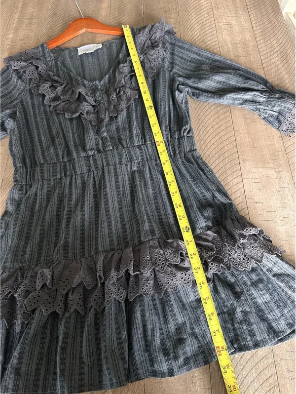 The Shirt by Rochelle Behrens The Nicky Ruffle Dress Black Eyelet Women’s Large - Image 11