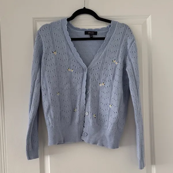 Chic Light Blue Women's Cardigan Size M - Image 3