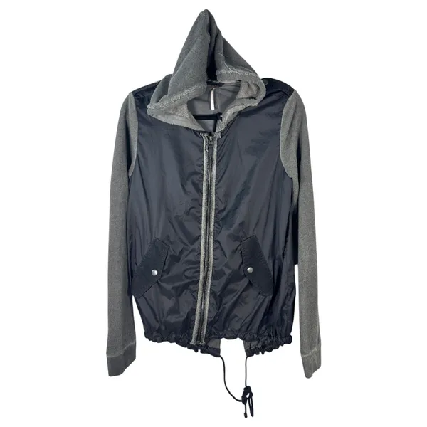 Free People Black Grey Hooded Zip Up Jacket Size Small - Image 4