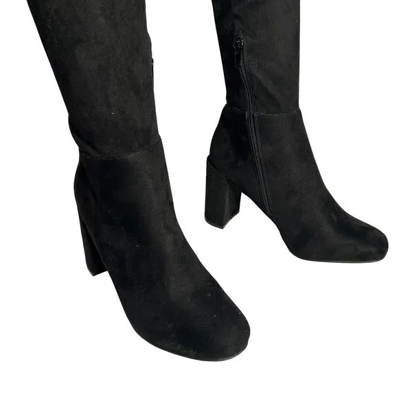 Chinese Laundry Black Suede Lace Up Back Chunky Heel Over The Knee Boots‎ Size 8 - Image 2