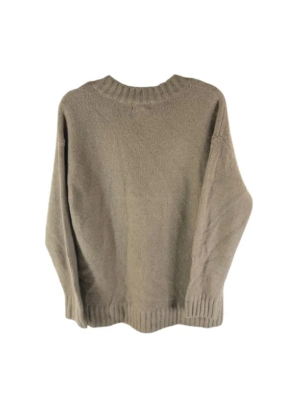 Open Edit Womens Sweater Oversized Chunky Knit Soft V Neck Beige S - Image 4