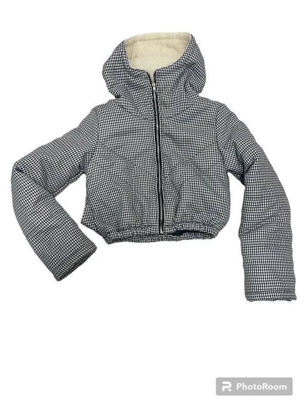 The Keir Puffer Jacket Black and White with Hood Size M/L - Image 4
