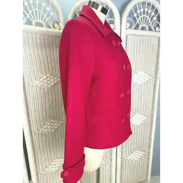 Vintage 90s Old Navy Bright Pink Wool Blend Peacoat Women's S Double Breasted - Image 5