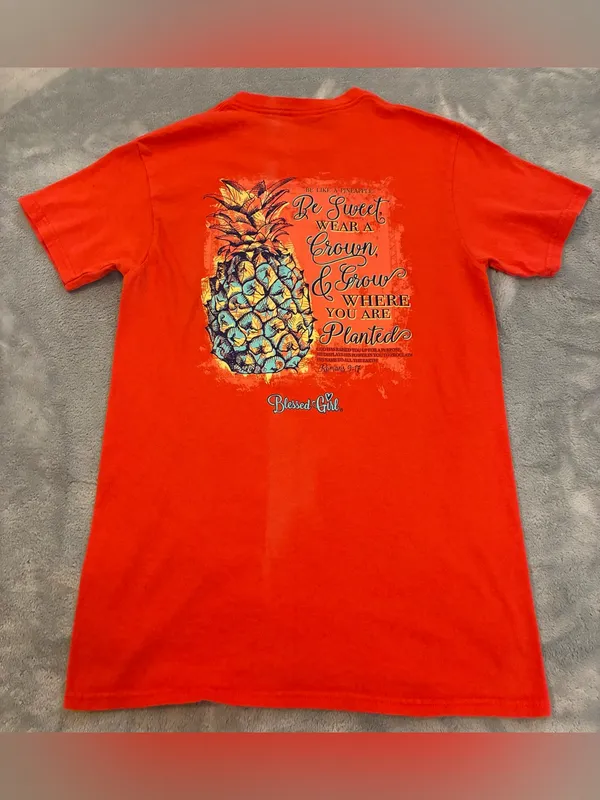 Women’s Delta Pro Weight Orange T-Shirt “Blessed Girl” Size Small 100% Cotton - Image 3