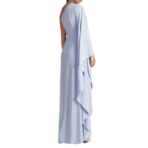 Halston Heritage Ariella Powder Blue One Shoulder Cape Sleeve Gown Size 4 NWT - Image 2