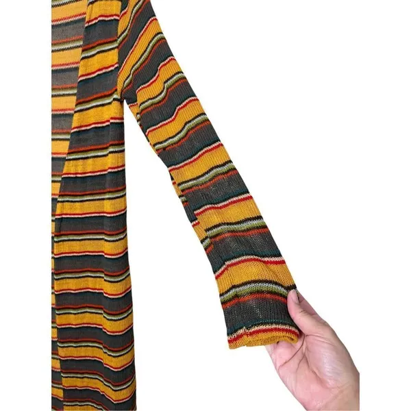 LIVE IN THE MOMENT Yellow Red Brown Stripe Open Front Cardigan Duster L - Image 4