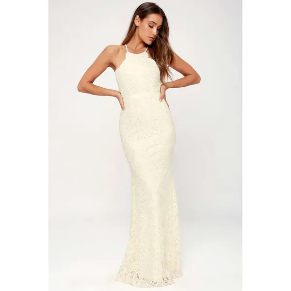 Lulus Zenith Cream Lace Maxi Dress NWT Size XS Halter Full Length Bridal Gown - Image 5