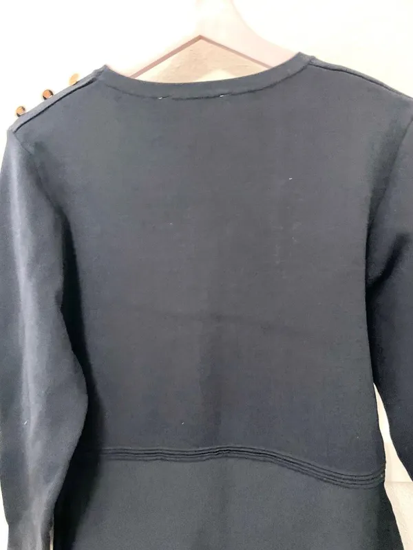Zara Pleated Knit Dress With Gold Button Navy Blue Long Sleeve XL Quiet Luxury - Image 8