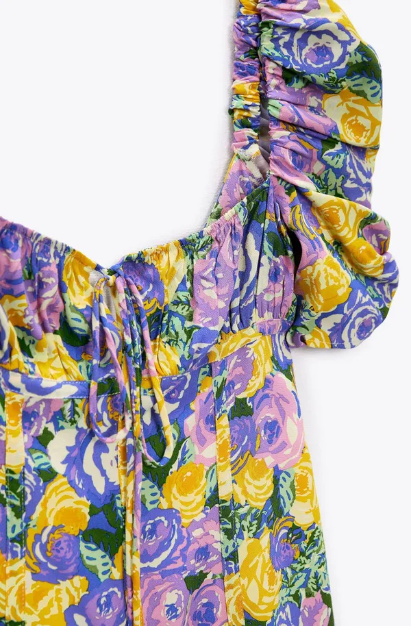 ZARA Floral Boho Summer Mini Dress Puff Sleeve - Image 3